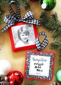 Christmas List Photo Ornaments. A child's photo on the front and their Christmas list on the back. A great keepsake handmade ornament idea!