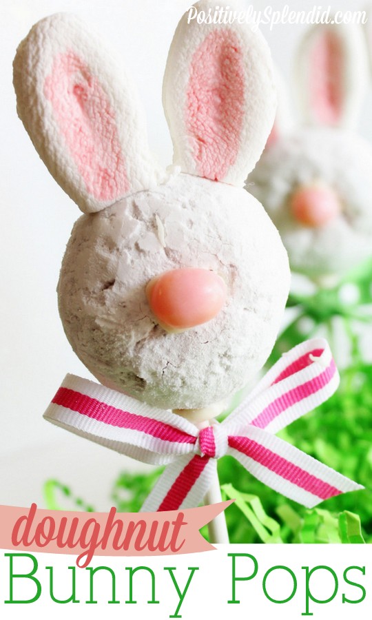 These doughnut bunny pops are so perfect for Easter! Cute!