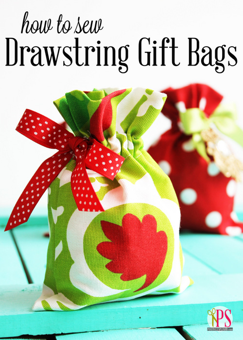 reusable fabric gift bag. Medium drawstring green gift bag