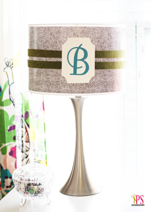 Wrapping Paper Covered Monogram Lampshade, How To Cover A Lampshade With Wrapping Paper