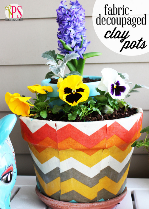 Fabric-Decoupaged Clay Pots :: PositivelySplendid.com