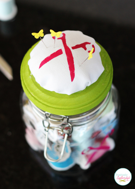 SuchSuch a clever project! Glass canister sewing organizer with removable pincushion at Positively Splendid. a clever project! Glass canister sewing organizer with removeable pincushion at Positively Splendid.