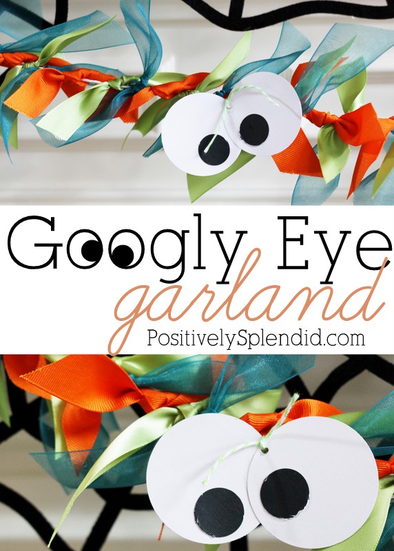 This googly eye garland would be perfect Halloween party decor, and it's easy enough for kids to make!