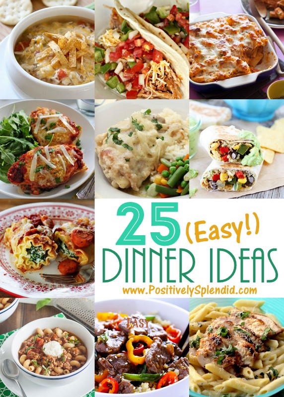 What a great list! 25 Easy Dinner Ideas. Includes pasta, chicken, beef, soup, slow cooker ideas and more!