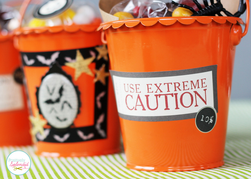 These Halloween treat buckets at Positively Splendid can be made in minutes! So perfect for class parties, neighbor gifts, and more!