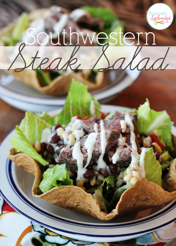 Easy Southwestern Steak Salad at Positively Splendid can be made from start to finish in less than 30 minutes! This looks so yummy!