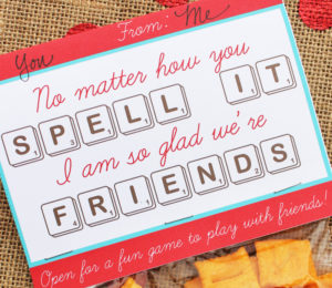 Edible Scrabble valentine idea, including a free printable card with a game board inside. So fun!!
