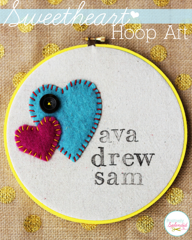 Adorable valentine hoop art. This would be perfect for displaying kids' names, or the name of a happy couple!