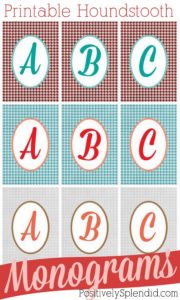 Free printable houndstooth monograms in three different color schemes