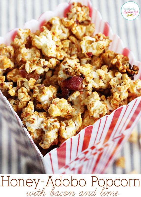 Candied Honey-Adobo Popcorn with Bacon and Lime. Sweet, spicy and salty in one! So incredibly good!