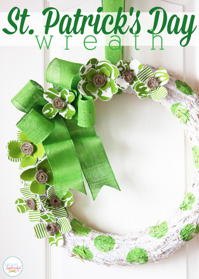 Darling St. Patrick's Day wreath at Positively Splendid with fabric and foam shamrocks.