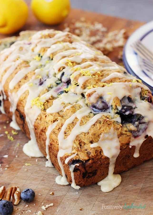 Blueberry Oatmeal Bread with Lemon Glaze