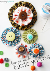 Fabric yo-yo's are a great way to use fabric scraps! Free templates with tutorial at Positively Splendid.
