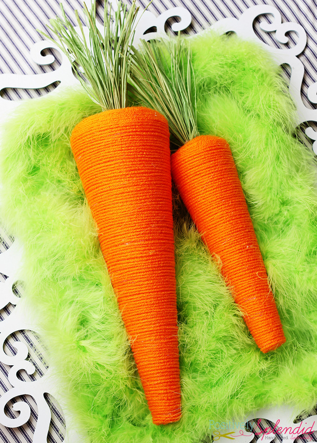 Decorative carrots made with yarn and Styrofoam cones. Simply adorable!