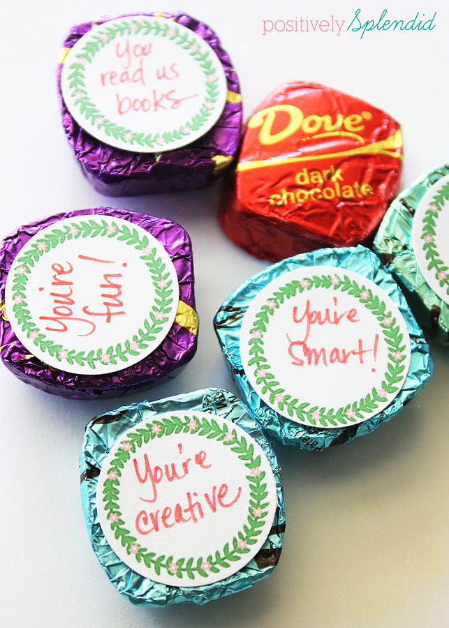 Affix these free printable tags displaying sweet sentiments to Dove chocolates and package in a Mason jar for a fun teacher appreciation gift. #SharetheDOVE