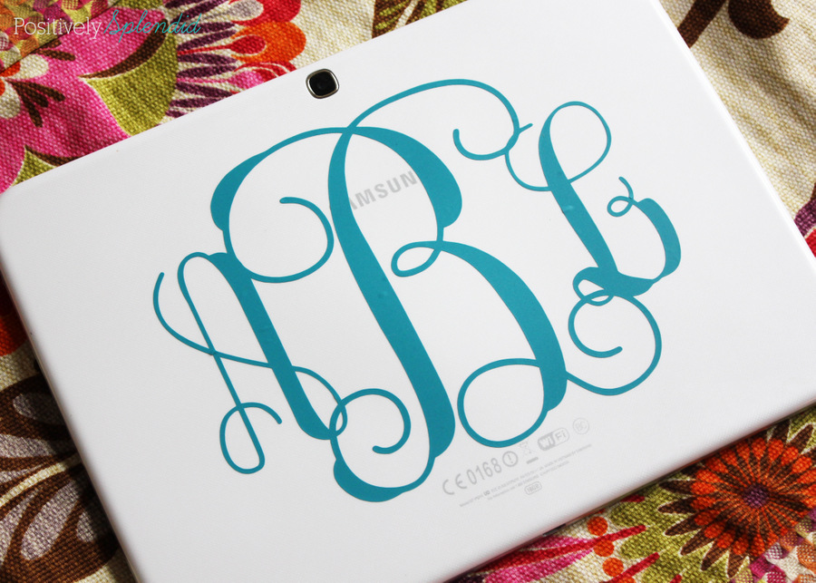 Use adhesive vinyl to add a pretty monogram to the back of a tablet computer.