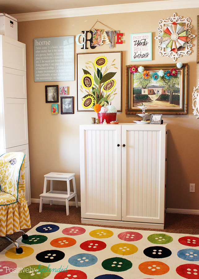 Bright and eclectic craft room at Positively Splendid