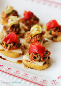 These swiss cheese and red pepper tapenade bruschetta bites are a perfect snack, or a fun appetizer! #lifeingredients