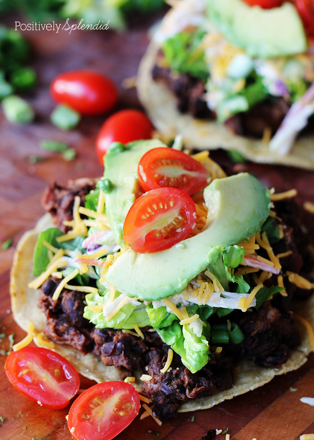 These chicken and black bean tostadas are so fresh and yummy. Perfect for summer!