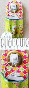 Hanging phone charging station sewing pattern and tutorial. This is such a great idea to keep cords contained!