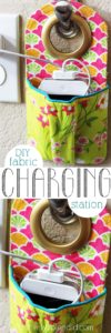Hanging phone charging station sewing pattern and tutorial. This is such a great idea to keep cords contained!