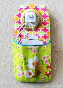 Hanging phone charging station. Cute AND functional! Free sewing tutorial and pattern.