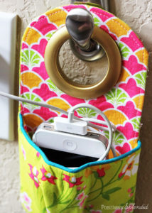 Hanging phone charging station sewing pattern and tutorial. This is such a great idea to keep cords contained!