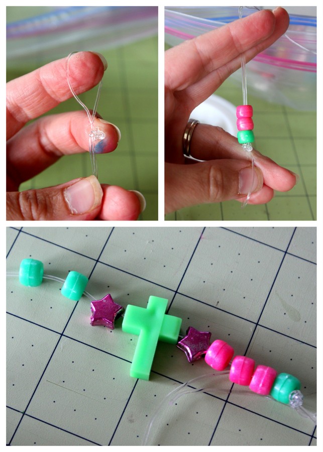 These barefoot "sandals" made with stretch cord and beads are such a fun kids' craft project!