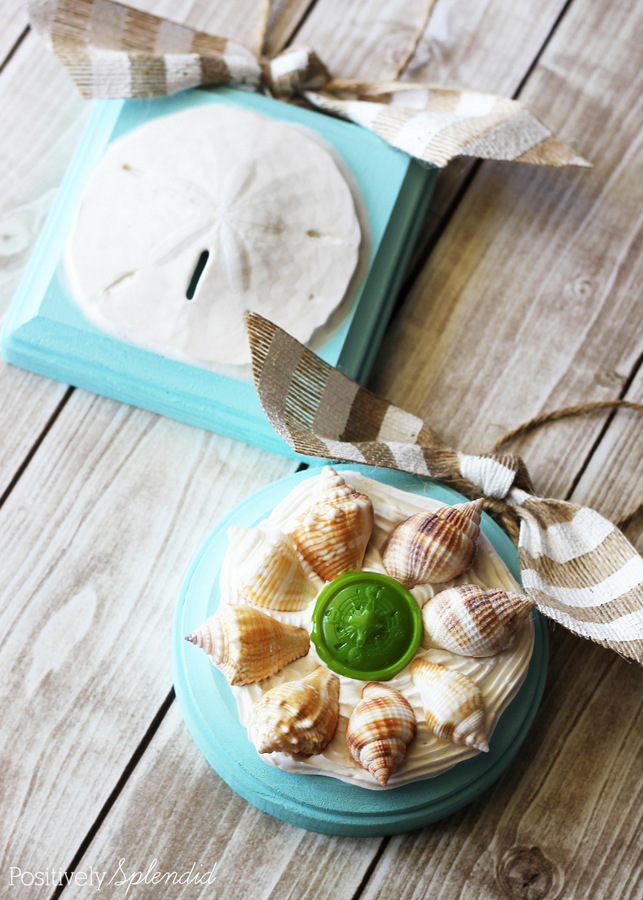 Make ornaments from shells gathered at the beach for a lovely memento. So fun! #modpodge #plaidcrafts