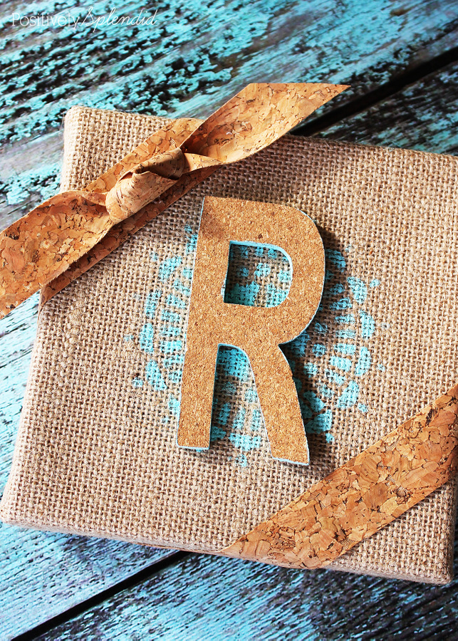 This burlap and cork monogram would make such a fun gift. I love the cork ribbon! #MichaelsMakers