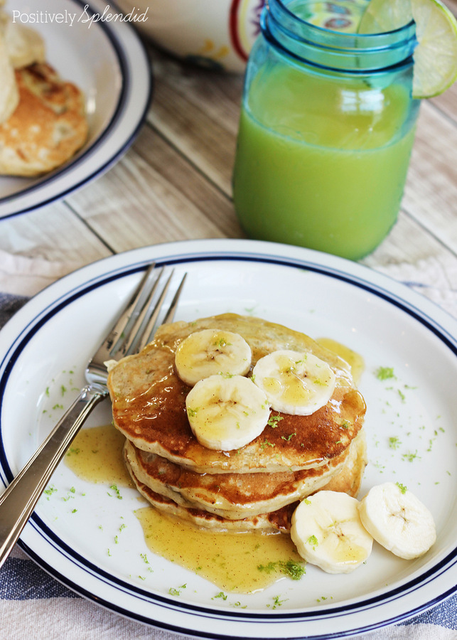 Coconut-banana pancakes with cinnamon honey butter. A perfect weekend breakfast treat!