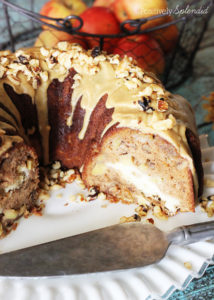 Utterly decadent! Apple-cream cheese cake with praline frosting. #fall #apples #cakes #desserts