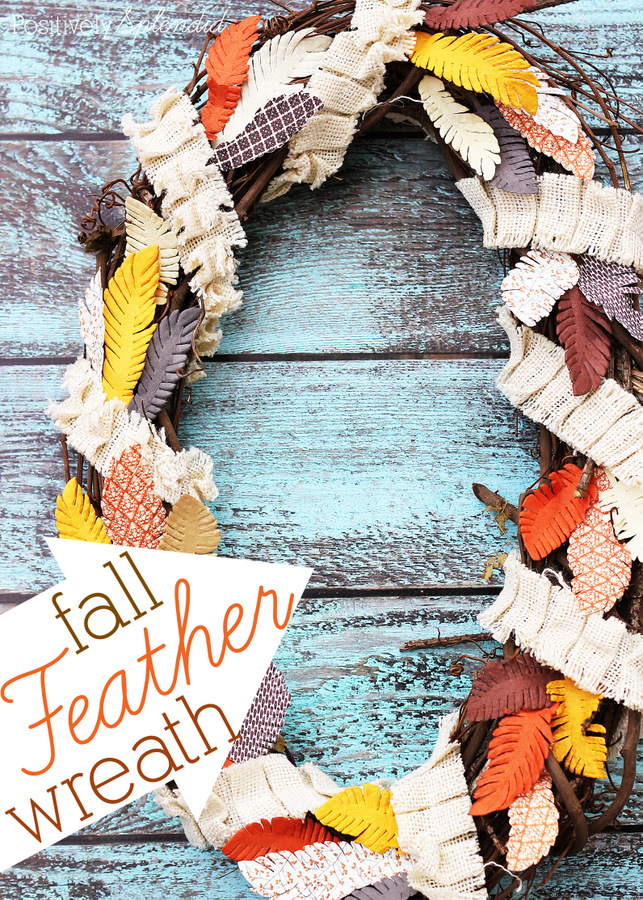 Fall feather wreath made with paper embellishments from the scrapbooking aisle. Easy and fun!