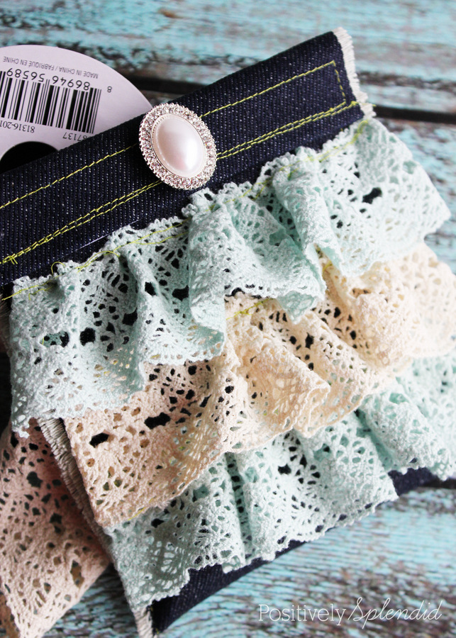 Denim and Lace Ruffled Pouch Tutorial from Positively Splendid #MichaelsMakers
