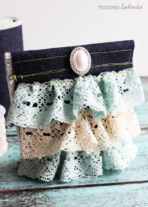 Denim and Lace Ruffled Pouch Tutorial from Positively Splendid #MichaelsMakers