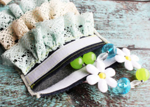 Denim and Lace Ruffled Pouch Tutorial from Positively Splendid #MichaelsMakers