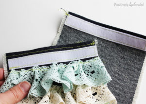 Denim and Lace Ruffled Pouch Tutorial from Positively Splendid #MichaelsMakers