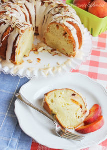 Fresh Peaches and Cream Cake. Moist cake filled with chopped fresh peaches and a ribbon of cream cheese filling, and topped off with peach-cream cheese frosting. Delicious!