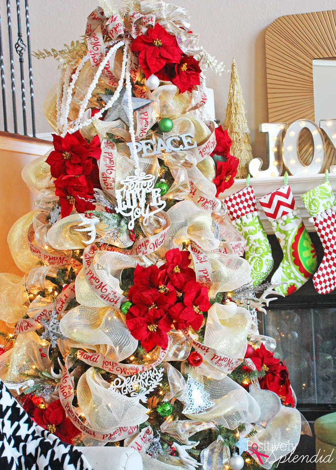 Poinsettia and Ribbon Christmas Tree #MichaelsMakers