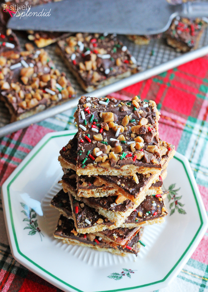 Dark Chocolate Toffee Bark Recipe--made with saltine crackers, believe it or not! #NewTraditions