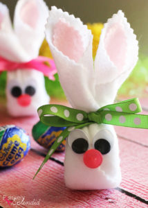 Adorable bunnies made with Cadbury Creme Eggs. A perfect treat for Easter baskets! #HersheysEaster