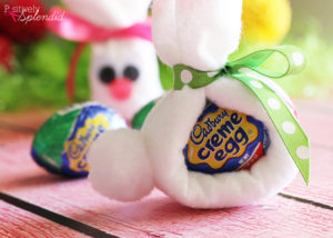 Adorable bunnies made with Cadbury Creme Eggs. A perfect treat for Easter baskets! #HersheysEaster