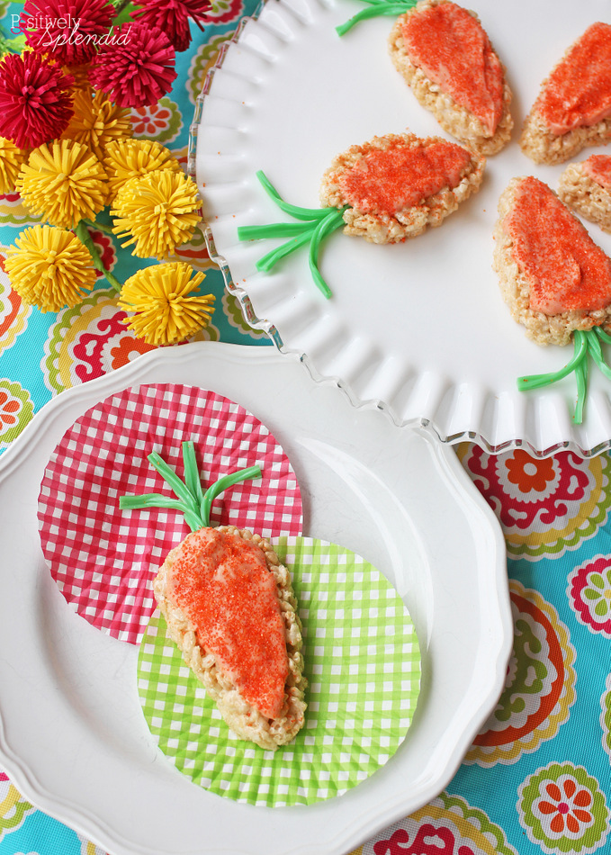 Adorable carrot Rice Krispies treats are perfect for Easter! Great for making with kids.