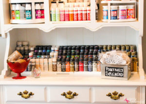 Turn an outdated hutch into a craft storage center