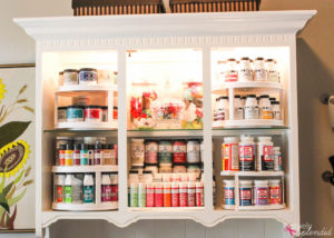 Turn an outdated hutch into a craft storage center