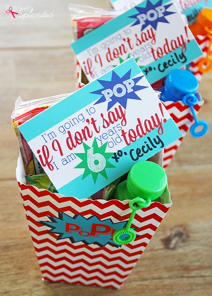 POP Party Favor Idea with Free Printables - Popcorn, ring pops and bubbles make this so much fun! #MichaelsMakers