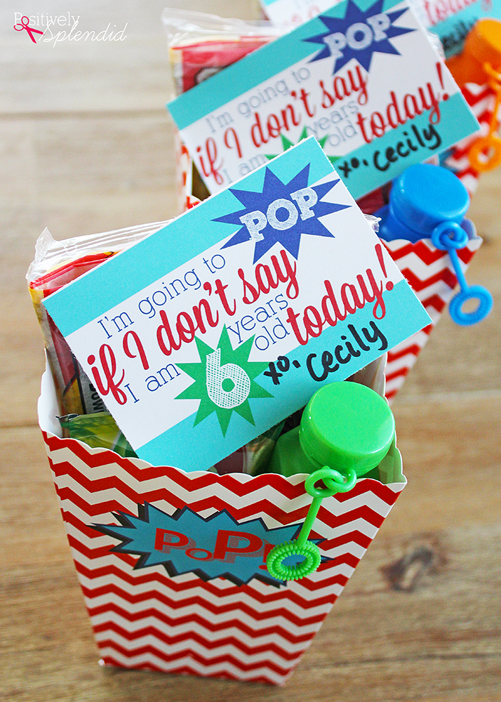 POP Party Favor Idea with Free Printables - Popcorn, ring pops and bubbles make this so much fun!