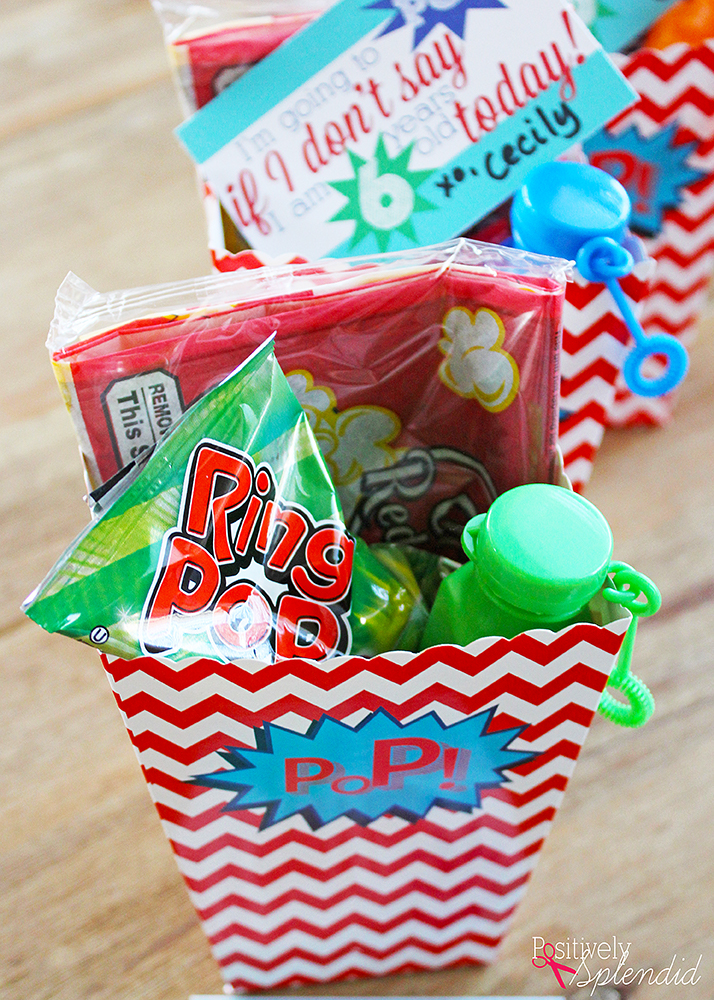 POP Party Favor Idea with Free Printables - Popcorn, ring pops and bubbles make this so much fun! #MichaelsMakers
