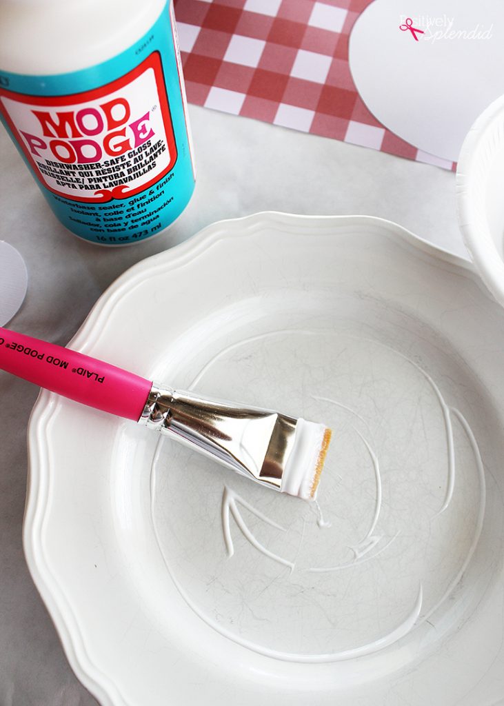 Use Dishwasher-Safe Mod Podge to spruce up worn dishes! #plaidcreators