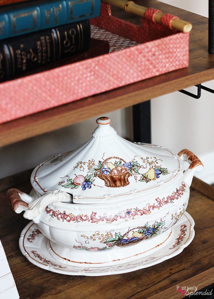 Farmhouse chic bar cart display by Positively Splendid. Beautiful and functional! #BHGLiveBetter